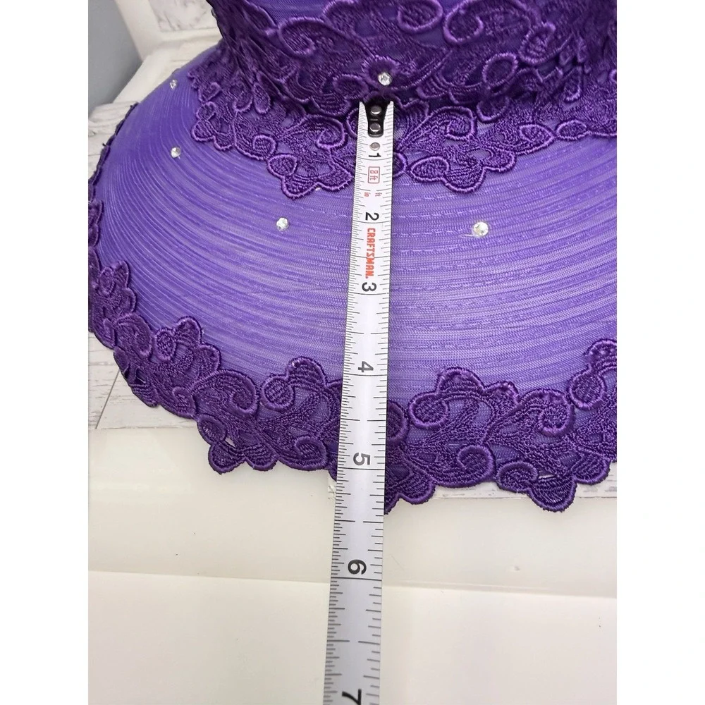 Mr Hi's Classic‎ Purple Wide Brim Lace Hat Ribbon Net Rhinestones Vintage 1970s